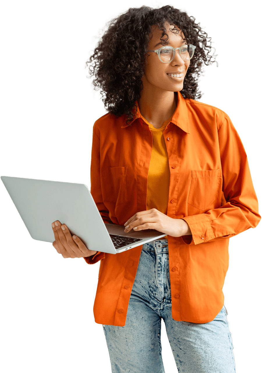 Woman holding laptop